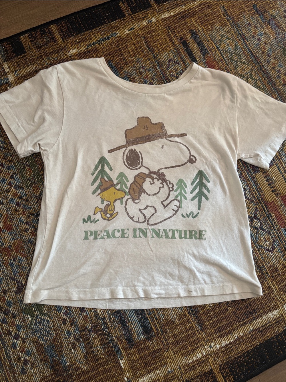 Peanuts White Kids Snoopy Woodstock 'Peace in Nature' Graphic Tee 😎 100% cotton